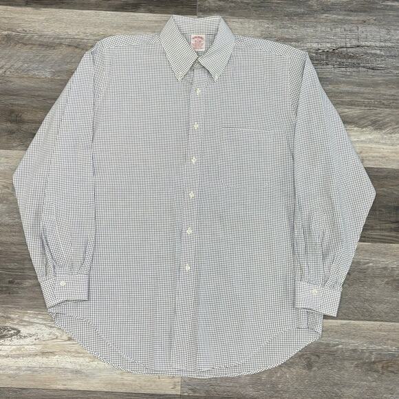 Brooks Brothers Grid Check White Gray Men 2XL Chest Pocket Button Down Shirt USA - Picture 1 of 7